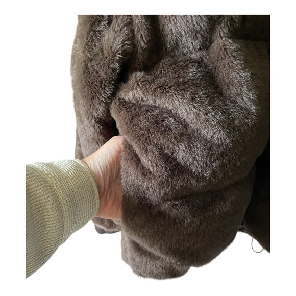 STINE GOYA Aria Fleece Puffer Jacket Dark Brown Faux Fur Coat Size Large - Picture 11 of 16